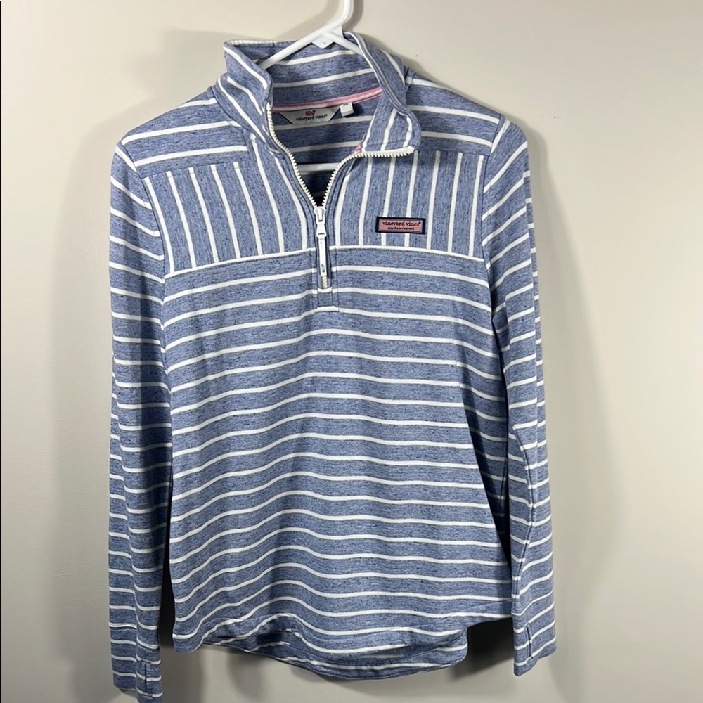 Vineyard Vines Blue & White Striped Quarter-Zip Pullover women’s size xs